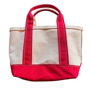 LL Bean Boat and Tote Mini Canvas Bag Red Cream Made in USA Small Tote